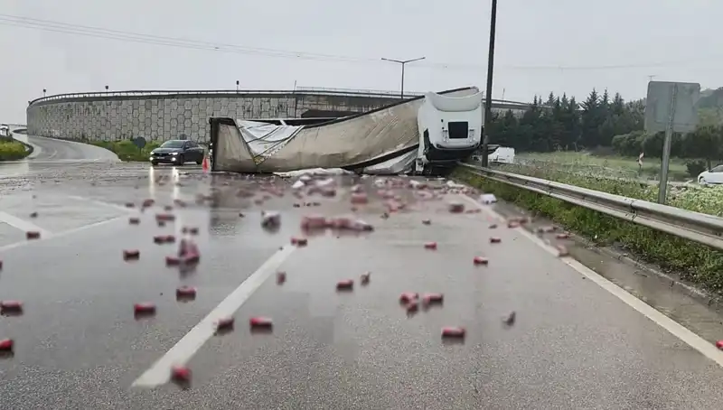 TIR Kazası Sonrası Sokakta Büyüleyici Görüntüler: İçkiler Saçıldı